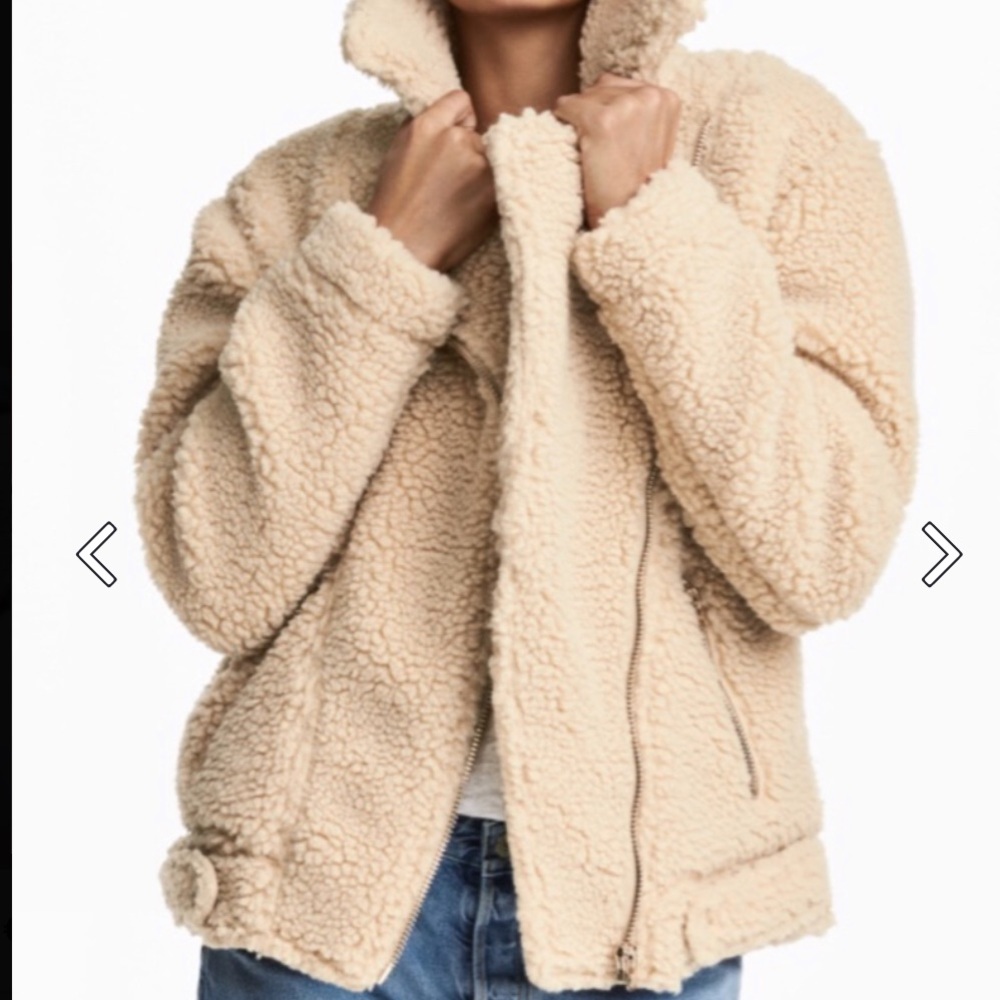✨H&M beige motto teddy jacket - Picture 2 of 8
